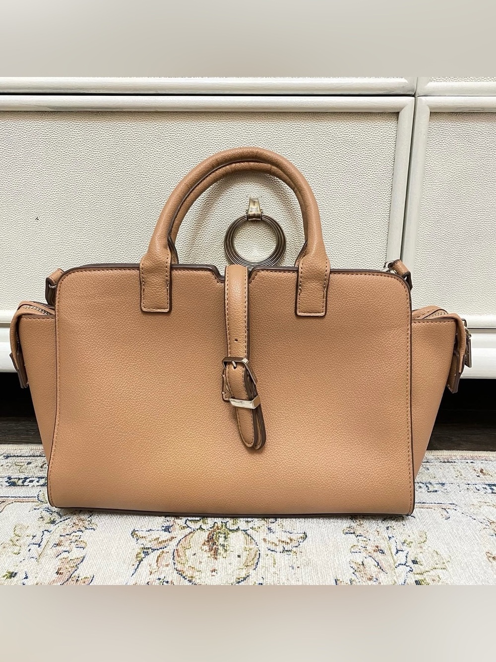 Anne Klein Pebbled Saddle Brown Top-Handle Satchel